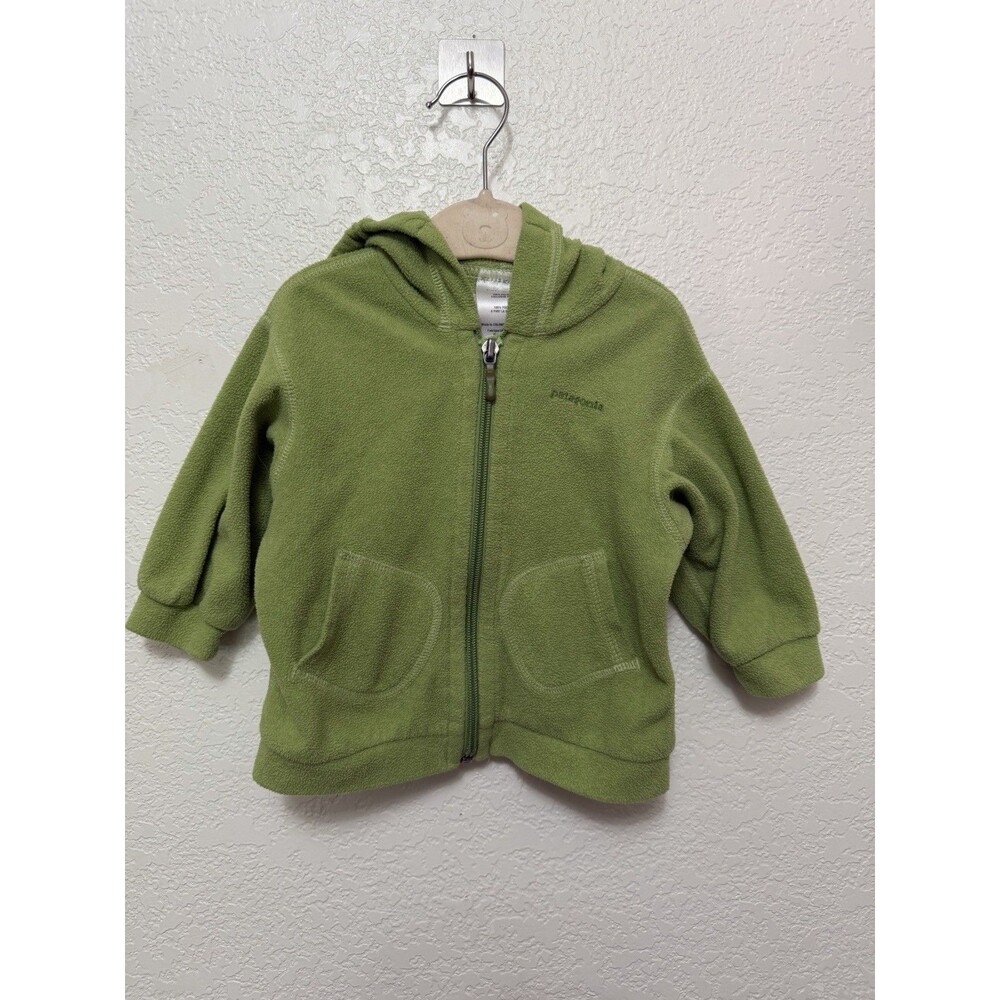 Patagonia Kids Unisex Full Zip Fleece Jacket Sz 6M Green Hooded Outdoors Hiking